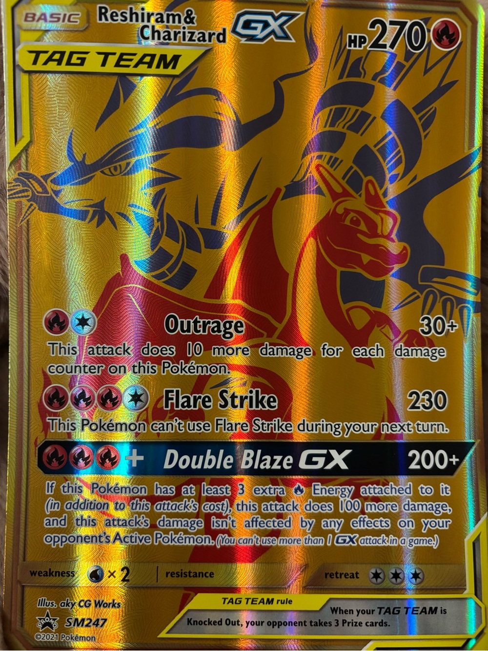 Reshiram & Charizard JUMBO GX Tag Team Holographic Gold Promo Card Pokémon